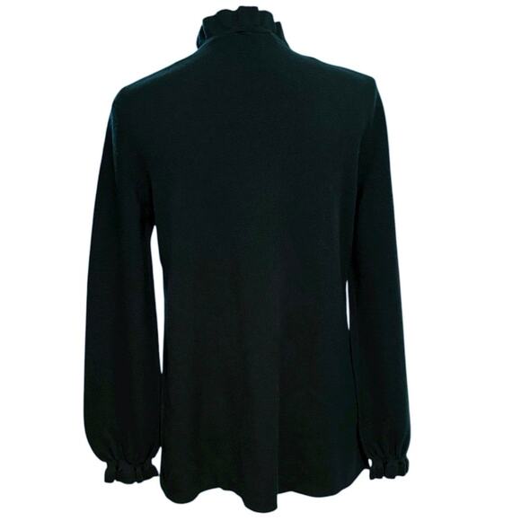 COS Size M Wool Ruffle Neck Sweater Dark Green Evergreen Holiday Long Sleeves - Picture 2 of 5